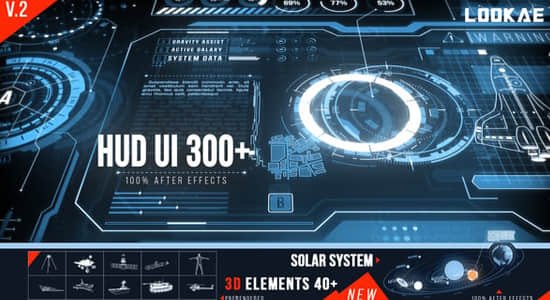 AE模板-300组未来科技感UI界面信息数据HUD动画包V2
