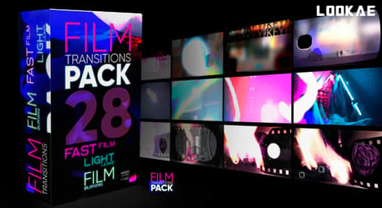 AE/PR/达芬奇模板-28组电影胶片灼烧光效刮痕闪烁视频转场预设动画-LookAE.com AE/PR/达芬奇模板-28组电影胶片灼烧光效刮痕闪烁视频转场预设动画